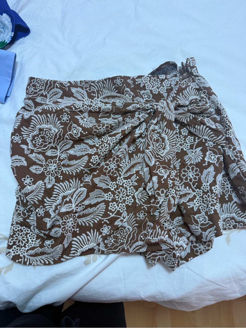 Zara Brown and White Floral Tie-Waist Skort
